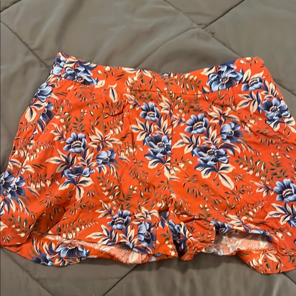 LOFT High Waist Orange and Blue Floral Shorts